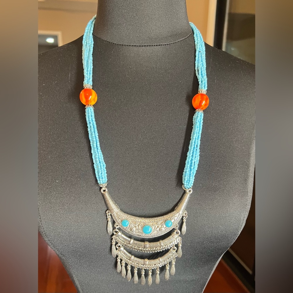 Vintage turquoise Necklace,Silver/Orange Chunky Orange Beads,FashionableNecklace